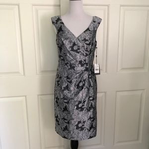 SILVER GRAY WRAP V NECK DRESS KNEE LENGTH NEW NWT